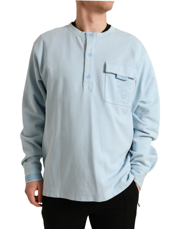 Elegant Light Blue Cotton Blend Crew Neck Sweater