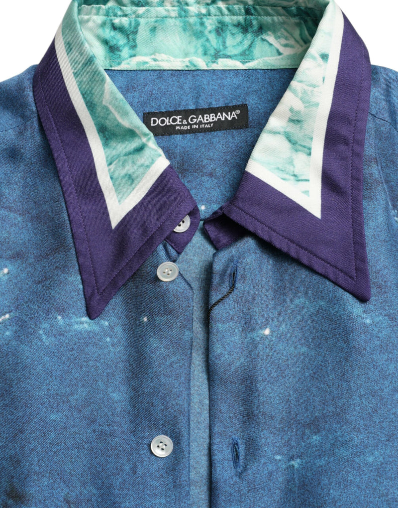 Elegante camicia di seta con stampa oceanica