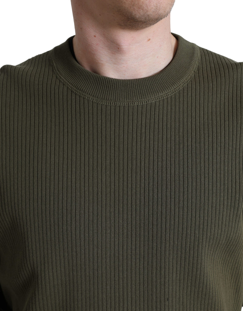 Eleganter grüner Crew -Hals -Baumwollpullover