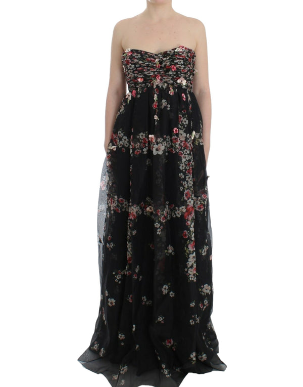 Elegante vestido maxi de seda sin tirantes