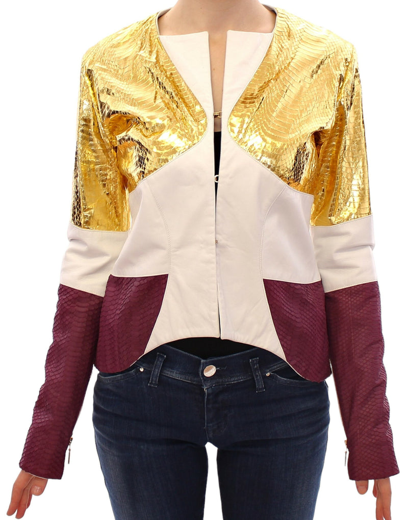 Elegante Metallic Croc Print Lederjacke