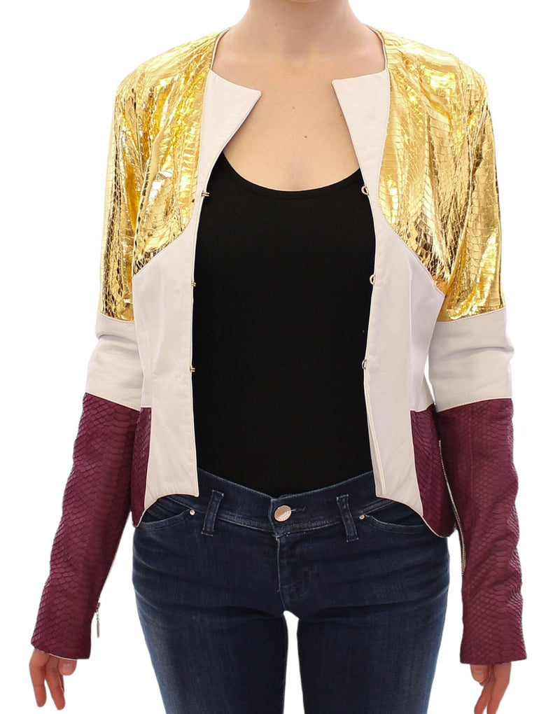 Elegante Metallic Croc Print Lederjacke