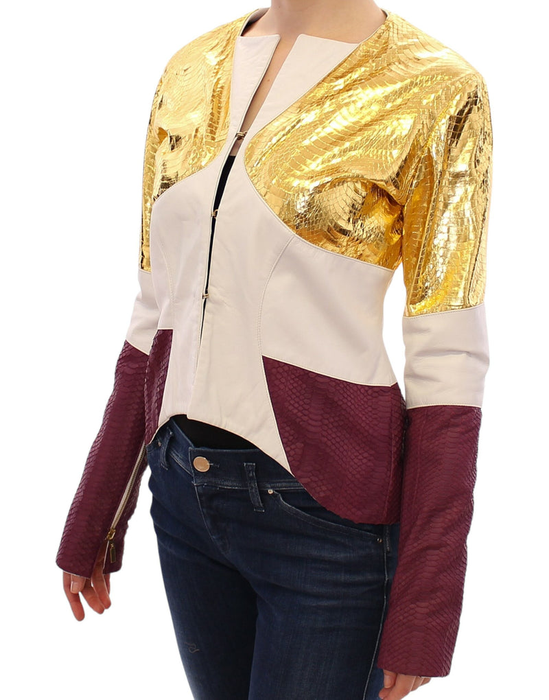 Elegante Metallic Croc Print Lederjacke