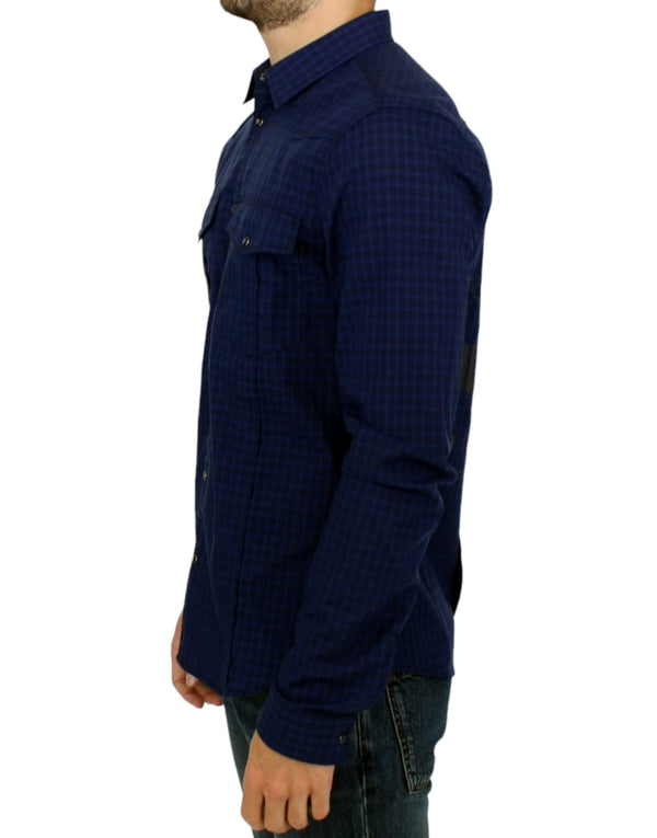 Shirt di cotone casual a scacchi blu chic