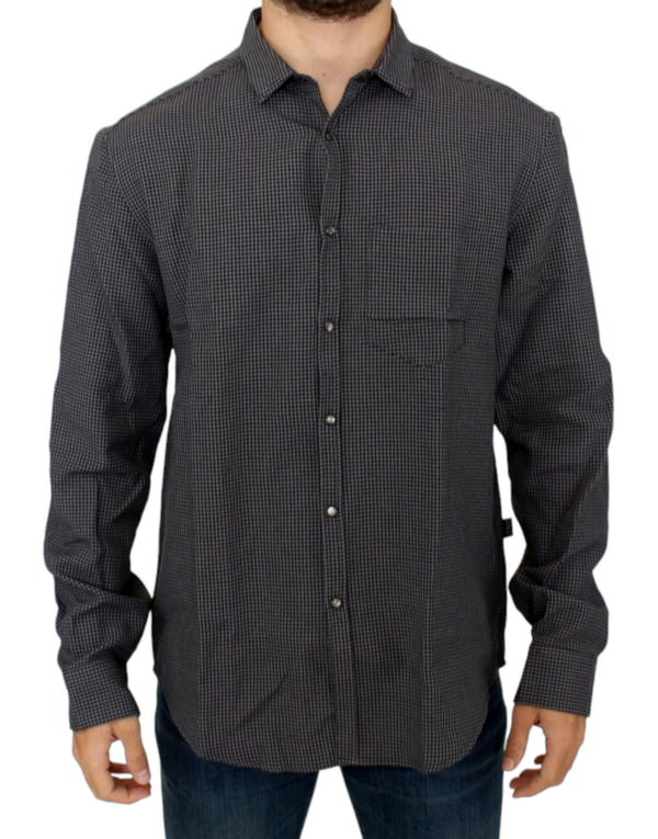 Chic Gray Checked Casual Linen Blend Shirt