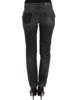 Sleek Gray Straight Leg Distressed Jeans