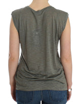 Chic Sleeveless Gray Top with Blue Detailing