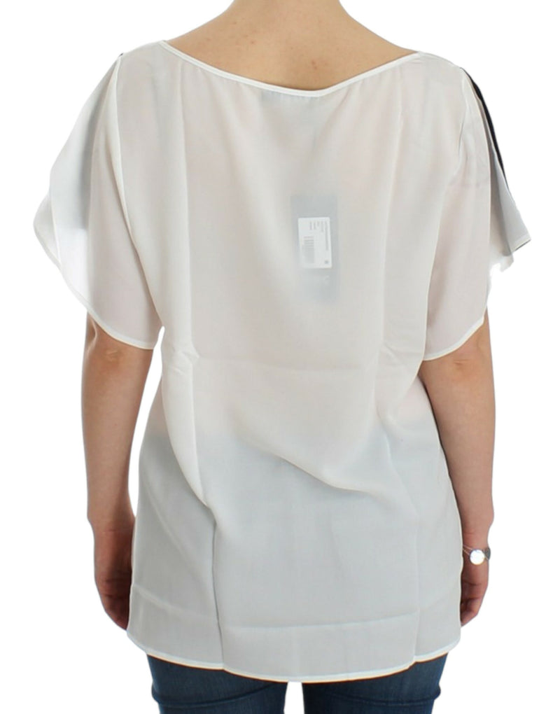 Maglietta chic-white a V-Neck Motive Stampa