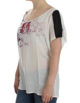 Maglietta chic-white a V-Neck Motive Stampa