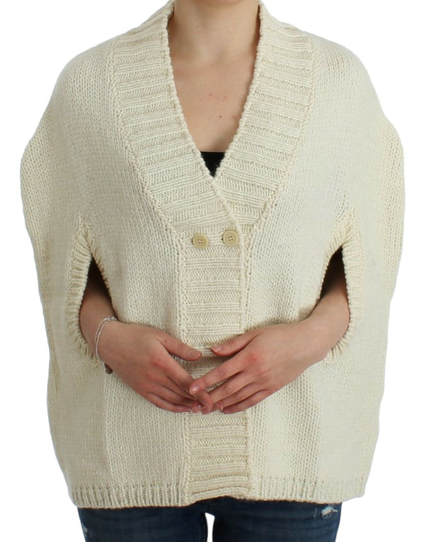 Elegante ibrido di Cape-Cardigan White a maglia