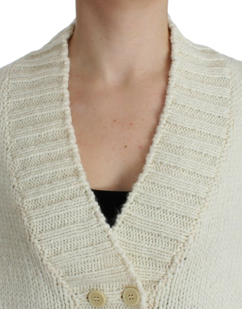 Elegante híbrido de Cape-Cardigan de punto blanco