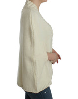 Elegante híbrido de Cape-Cardigan de punto blanco