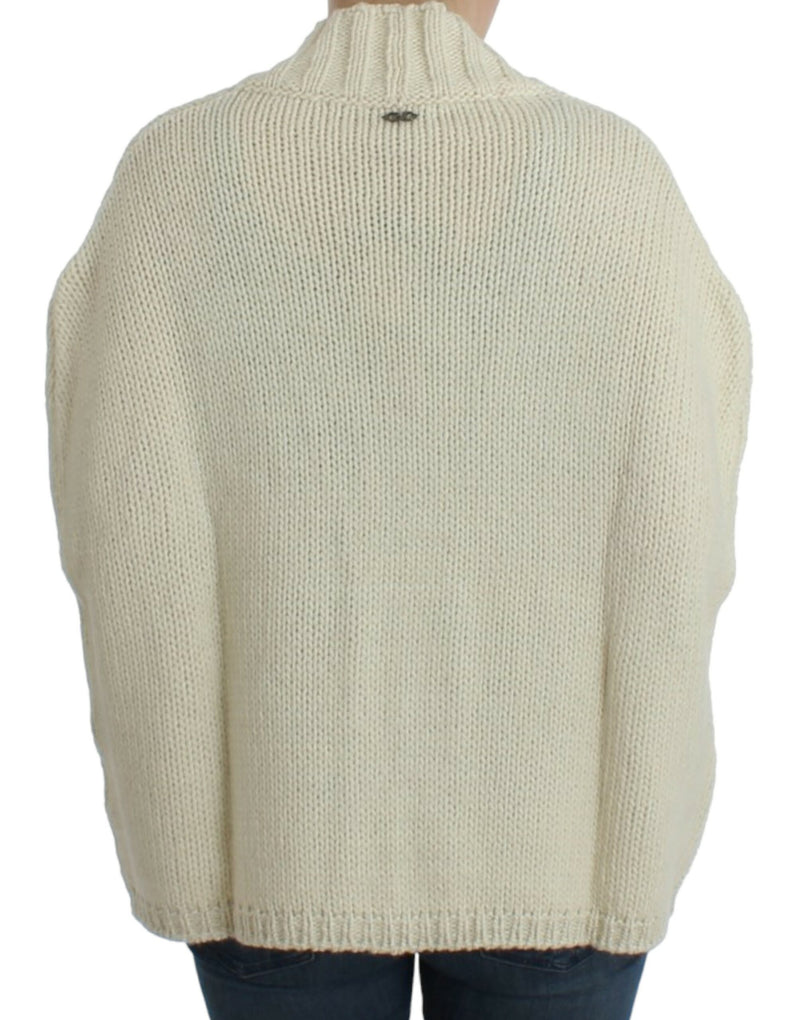 Elegante híbrido de Cape-Cardigan de punto blanco