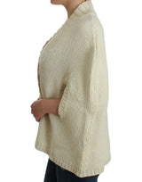 Elegante híbrido de Cape-Cardigan de punto blanco