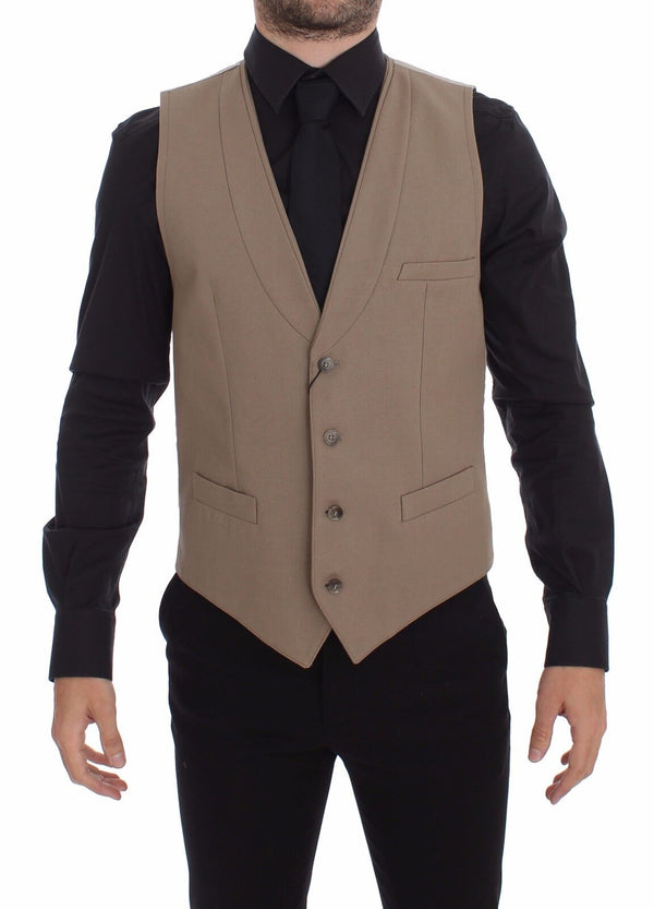 Élégant gilet de robe en coton beige - Slim Fit