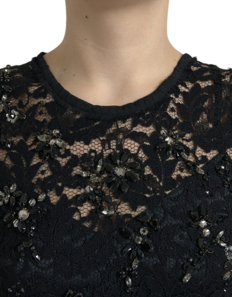 Robe de gaine en cristal en dentelle florale noire exquise