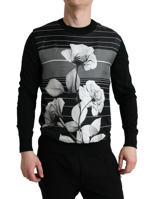 Eleganter Blumenrücks -Crew -Nackenpullover