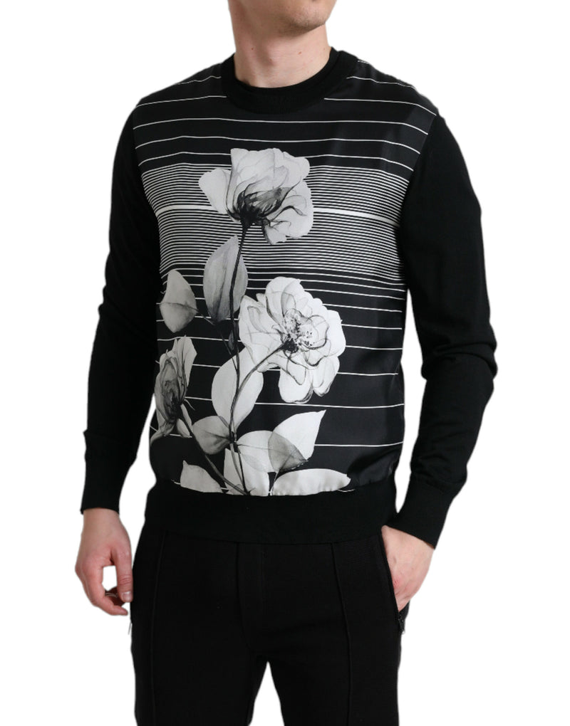 Eleganter Blumenrücks -Crew -Nackenpullover