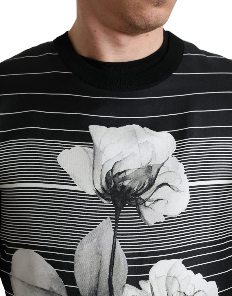 Elegante suéter de cuello de la tripulación de estampado floral