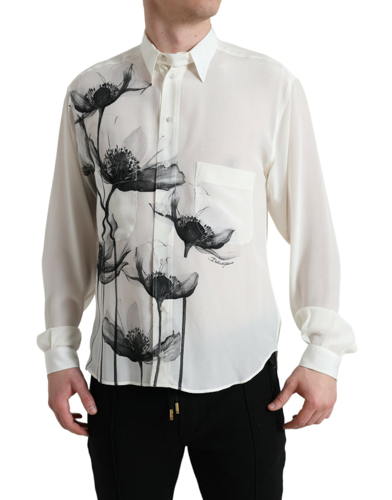 Elegante camisa de vestir de seda floral