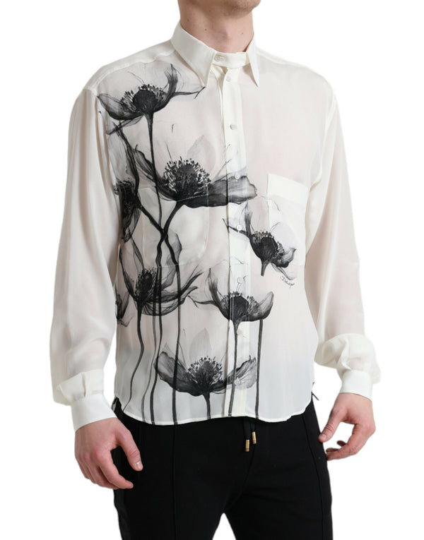 Elegante camisa de vestir de seda floral