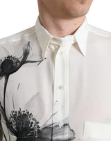 Elegante camisa de vestir de seda floral