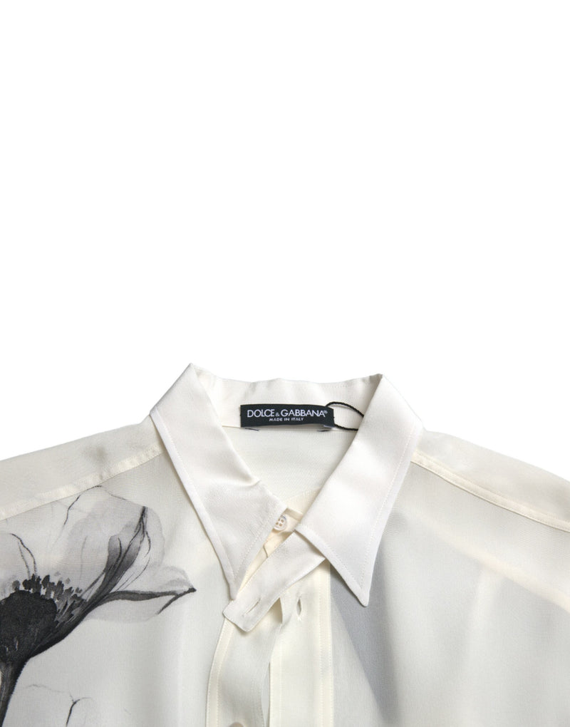 Elegante camisa de vestir de seda floral