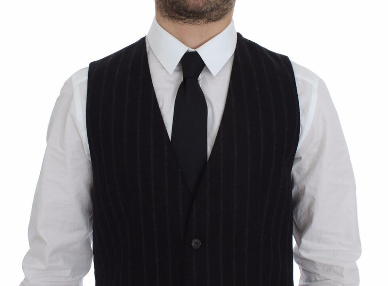 Elegant Black Striped Single Breasted Dress Vest