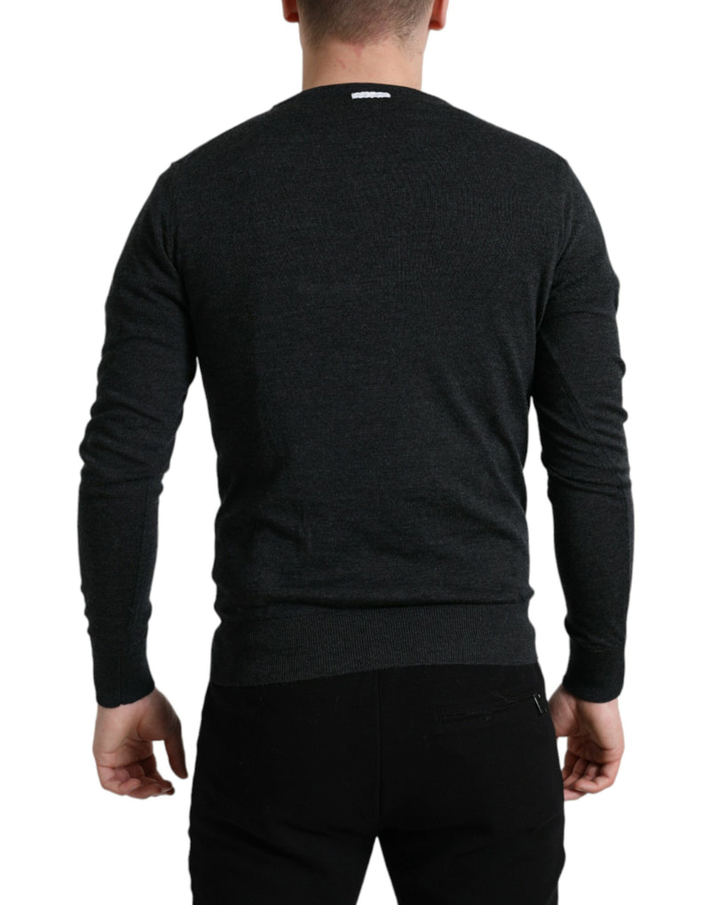 Eleganter grauer Wollpullover -Pullover