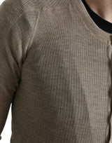 Élégant pull beige Henley en cachemire