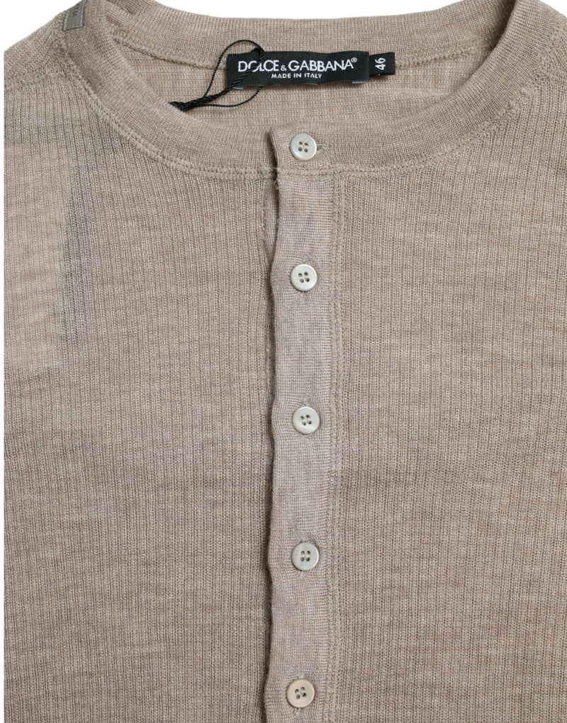 Élégant pull beige Henley en cachemire