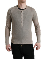 Élégant pull beige Henley en cachemire