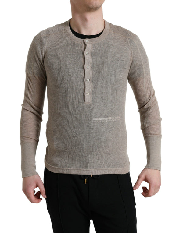 Elegante beige Henley cashmere maglione