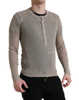 Κομψό μπεζ Henley Cashmere πουλόβερ