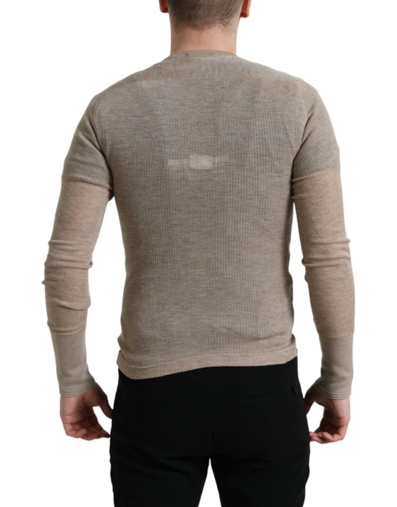 Élégant pull beige Henley en cachemire