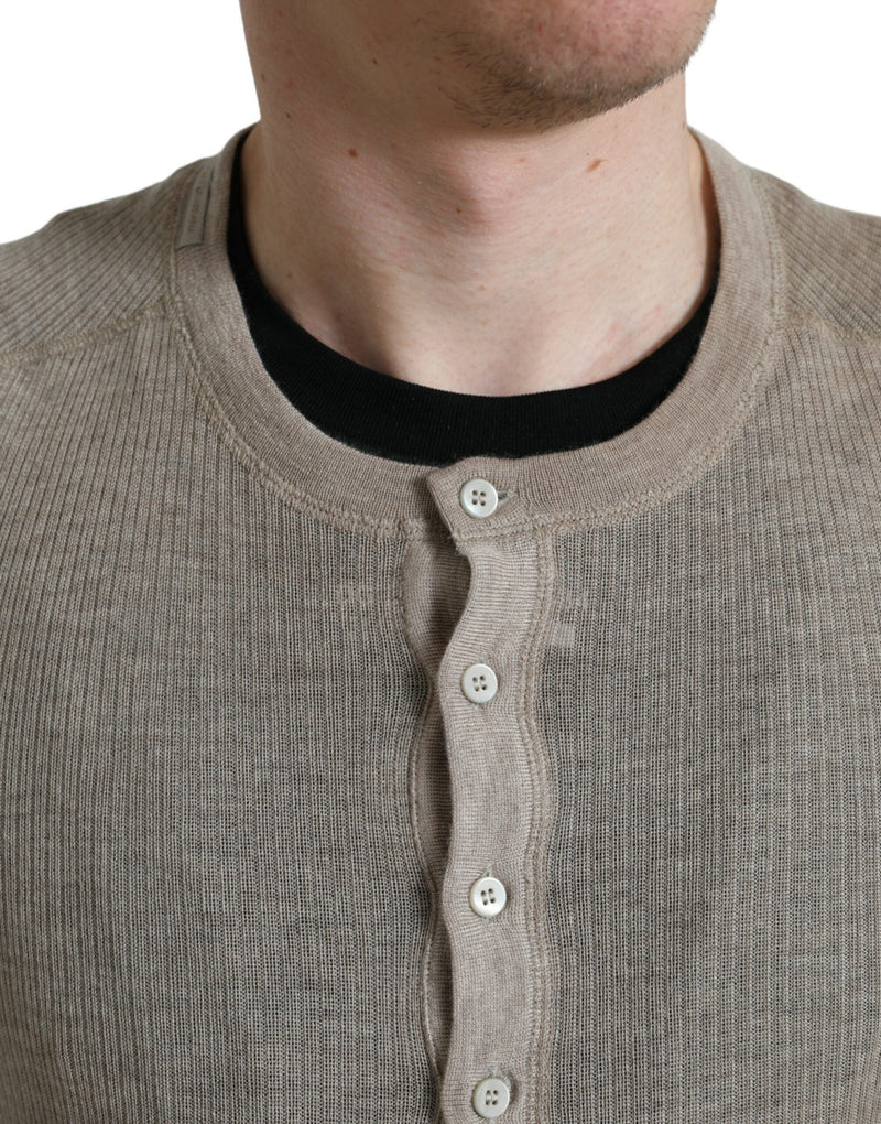 Élégant pull beige Henley en cachemire