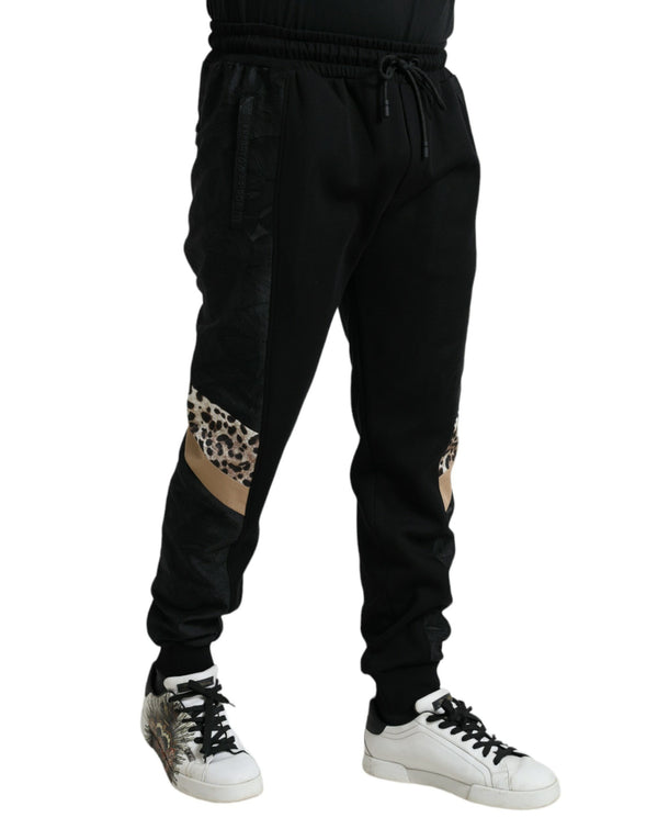 Eleganti pantaloni da jogger leopardo neri