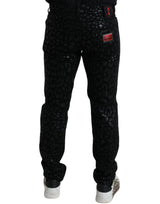 Exquisite Slim-fit Patterned Black Jeans