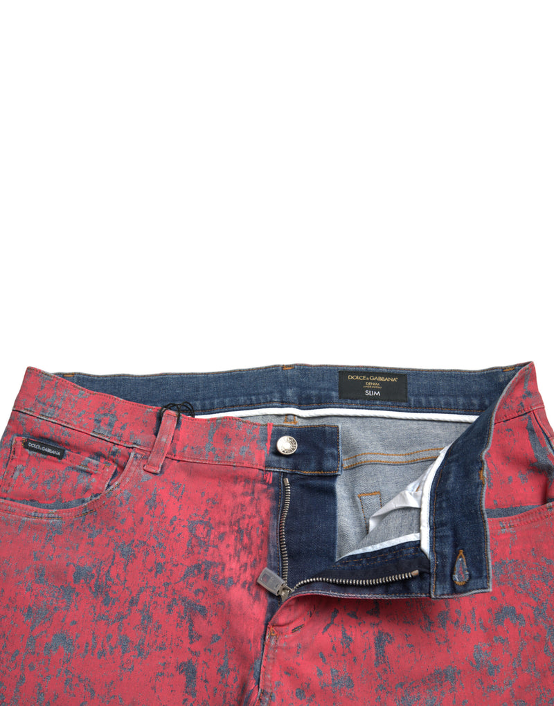 Jean denim skinny de teinture à cravate rouge