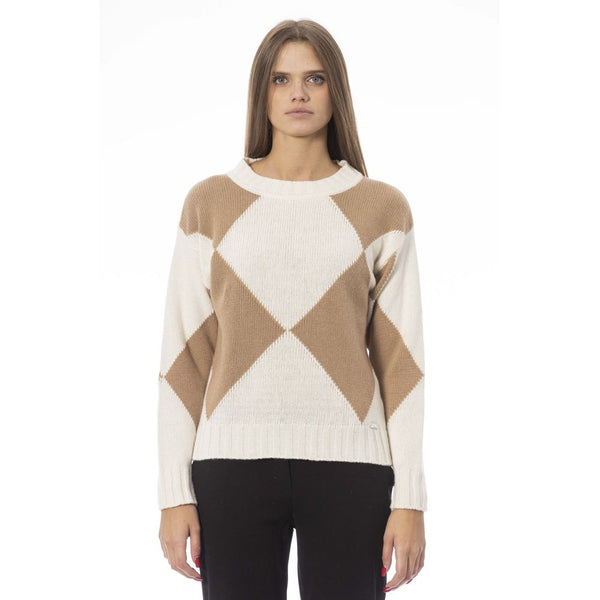 Eleganter Beige-Woll-Blend-Boot-Hals-Pullover