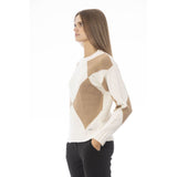 Elegante suéter de cuello de bote de lana beige de lana