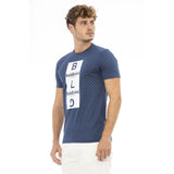 Elegante camiseta de algodón azul con estampado frontal elegante