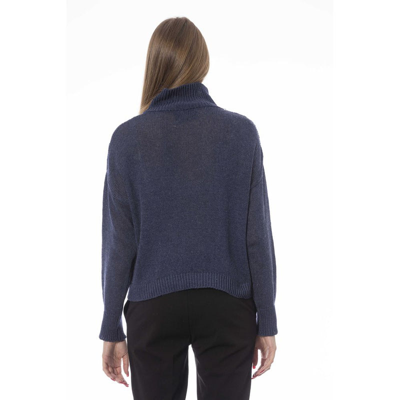 Elegante Volcano Neck Blue Sweater