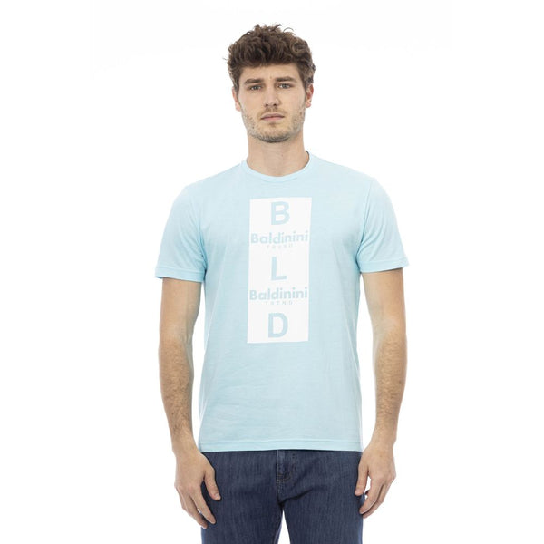 Chic hellblau Baumwoll -T -Shirt mit vorderen Druck