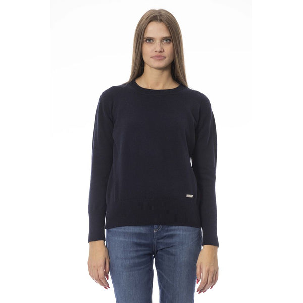 Maglione Chic Blue Crew Neck in miscela in lana-cashere