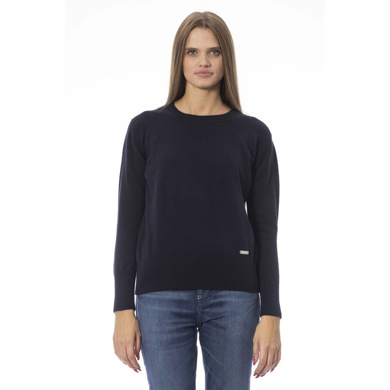 Pull de cou à l'équipage bleu chic dans le mélange de laine-cashmere