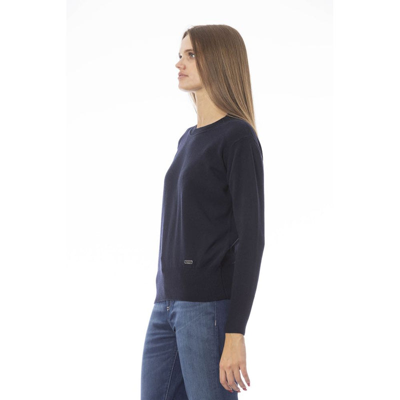 Pull de cou à l'équipage bleu chic dans le mélange de laine-cashmere