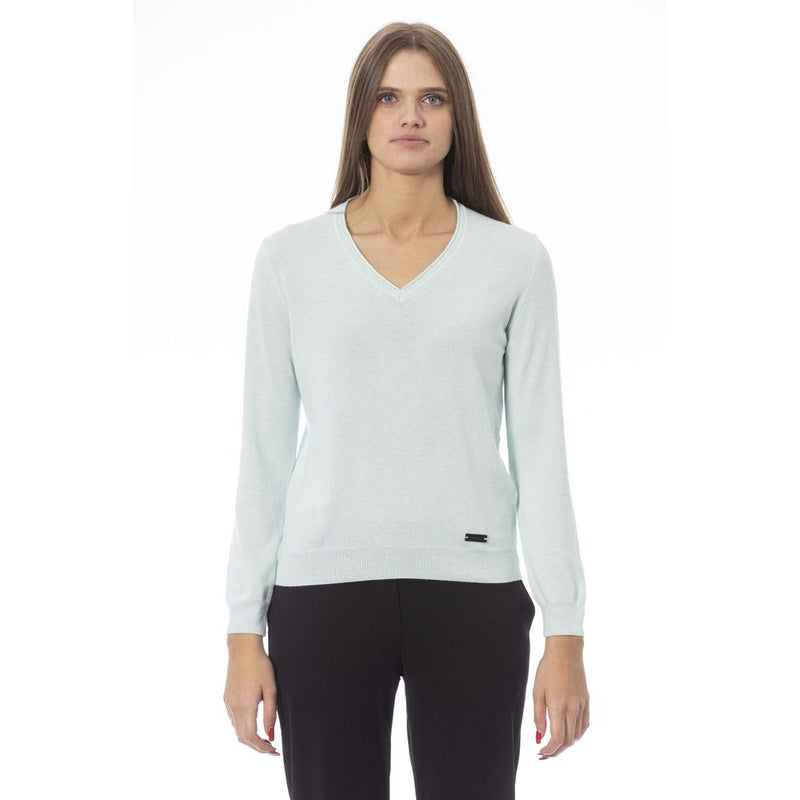 Elegantes hellblaues V-Ausschnitt Cashmere Mischpullover