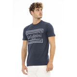 Elegantes blaues Baumwoll -T -Shirt mit schickem Frontdruck