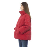 Elegante rote kurze Down -Jacke mit Kapuze